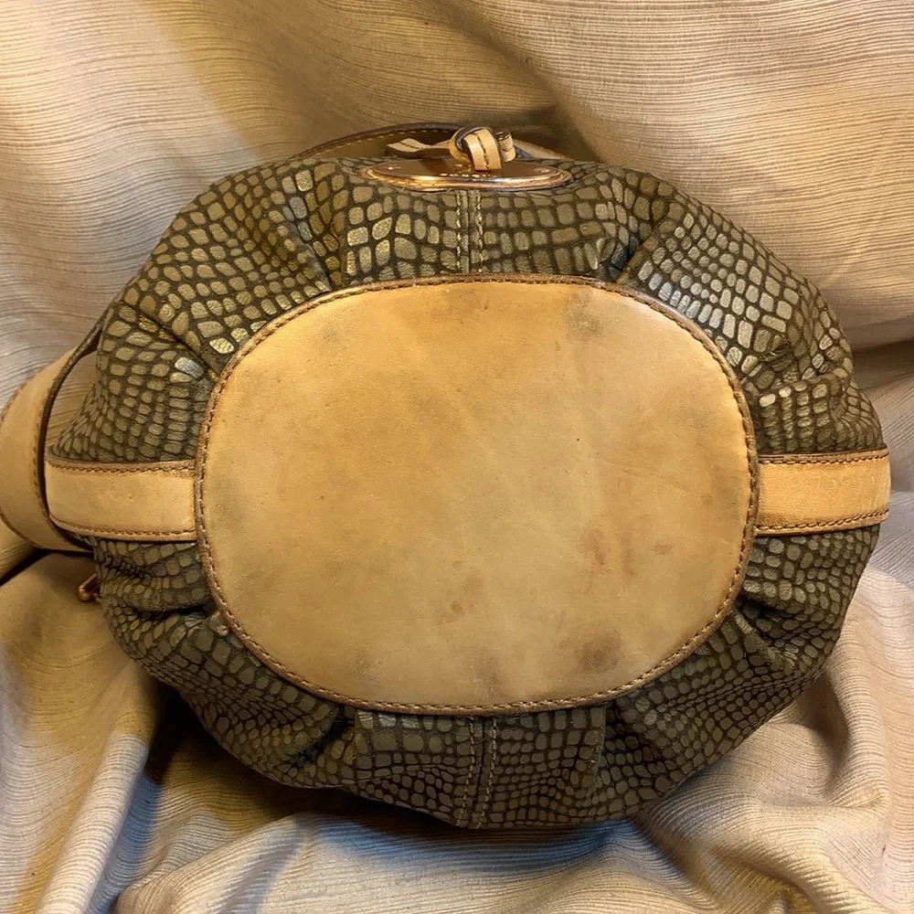 Fossil leather draw-string bucket shoulder bag